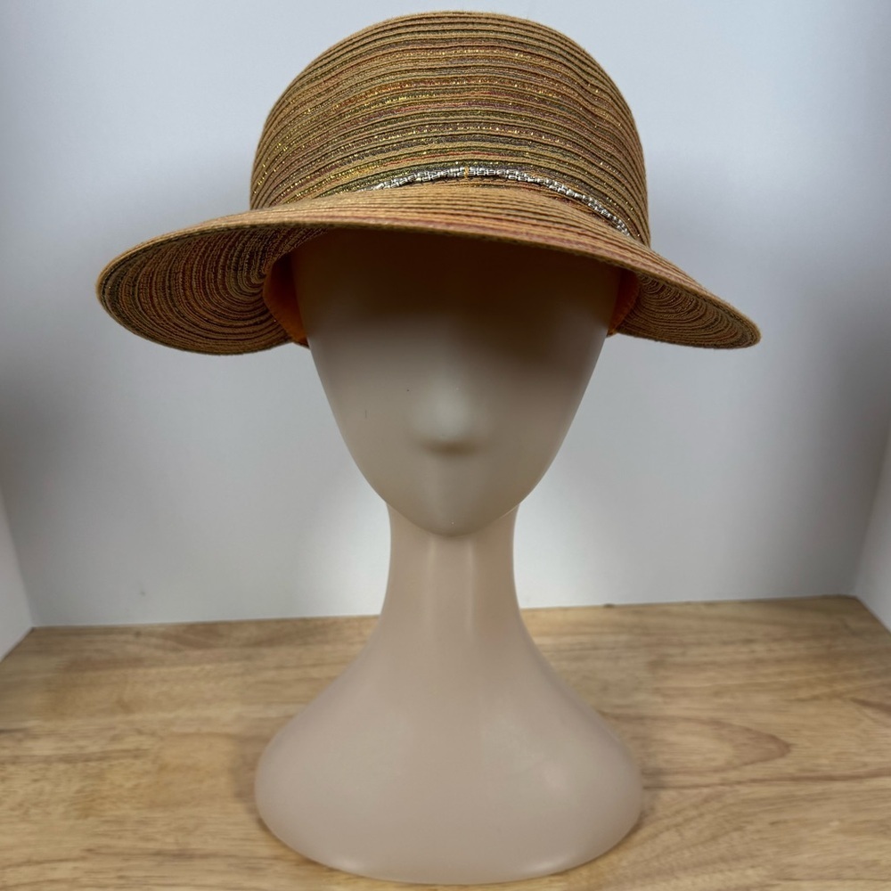 Sun N Sand Women's Mulit-Color Straw Sun Hat with Gold Accent OSFM
